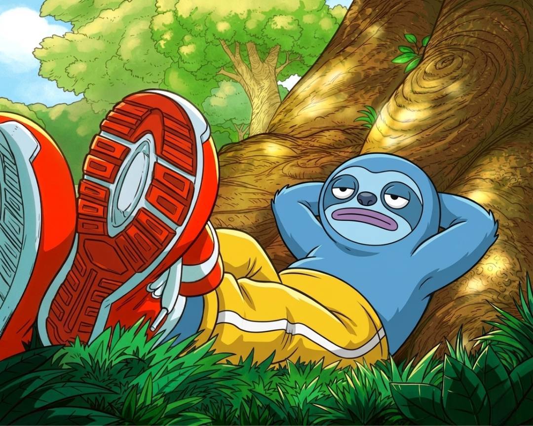 NYXOR lying under a tree with his sneakers up