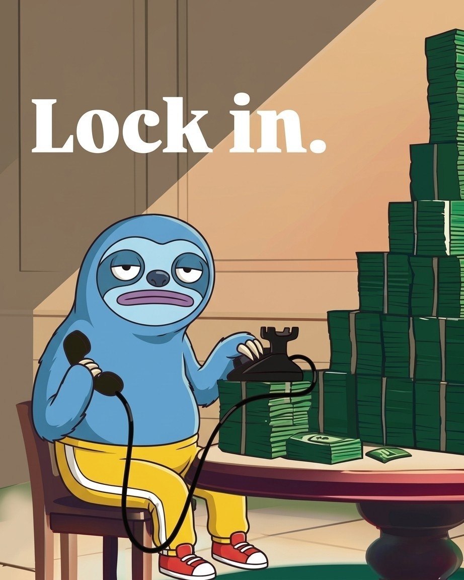 NYXOR on a rotary phone beside stacks of cash