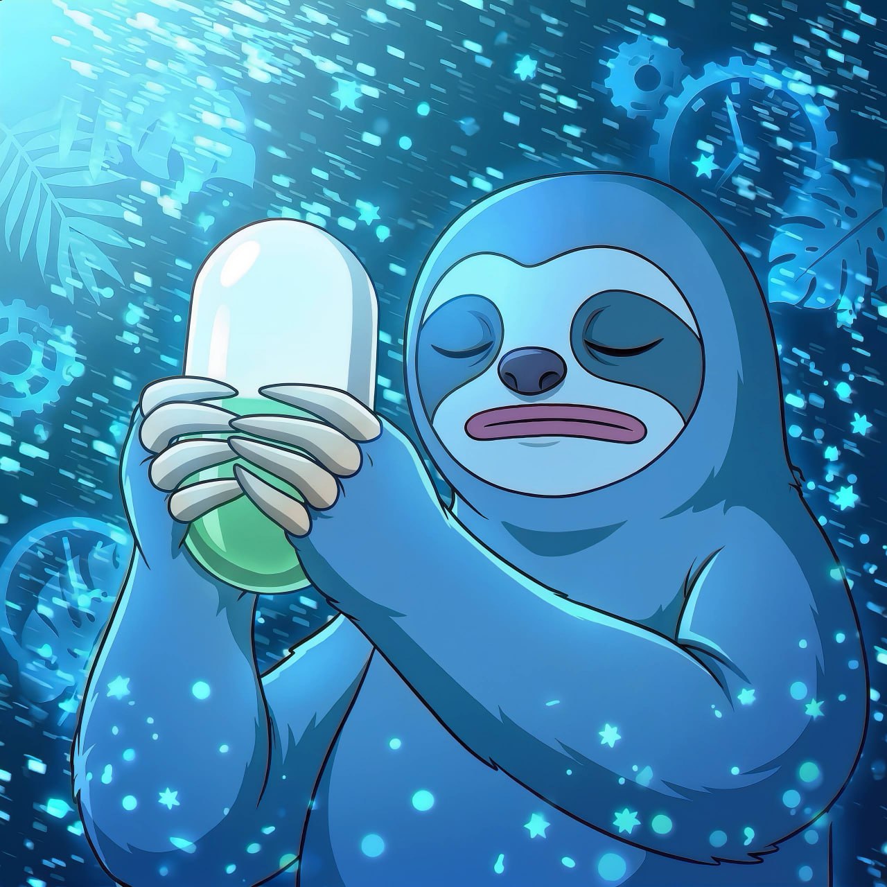 NYXOR holding a glowing flask
