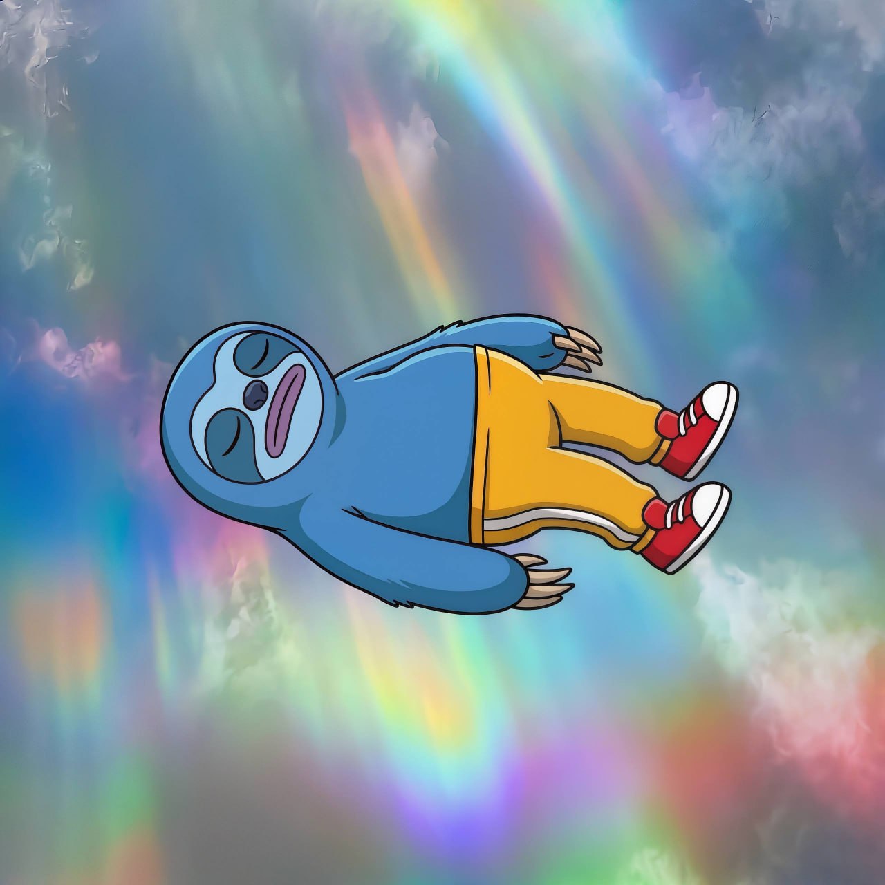 NYXOR drifting asleep through a rainbow sky